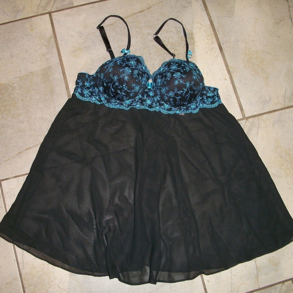 Blossom Intimates Black Bra Top Short Sheer Gown